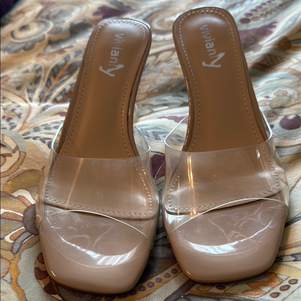 Vivianly Women's Clear and Nude Heels